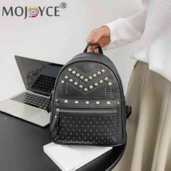 Women PU Leather Rivet Daily Rucksack Casual Travel Bagpack Girls School Bags