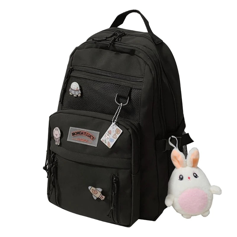 Nylon School Bag for College Teenagers Youth Rucksack Student Female Bookbag