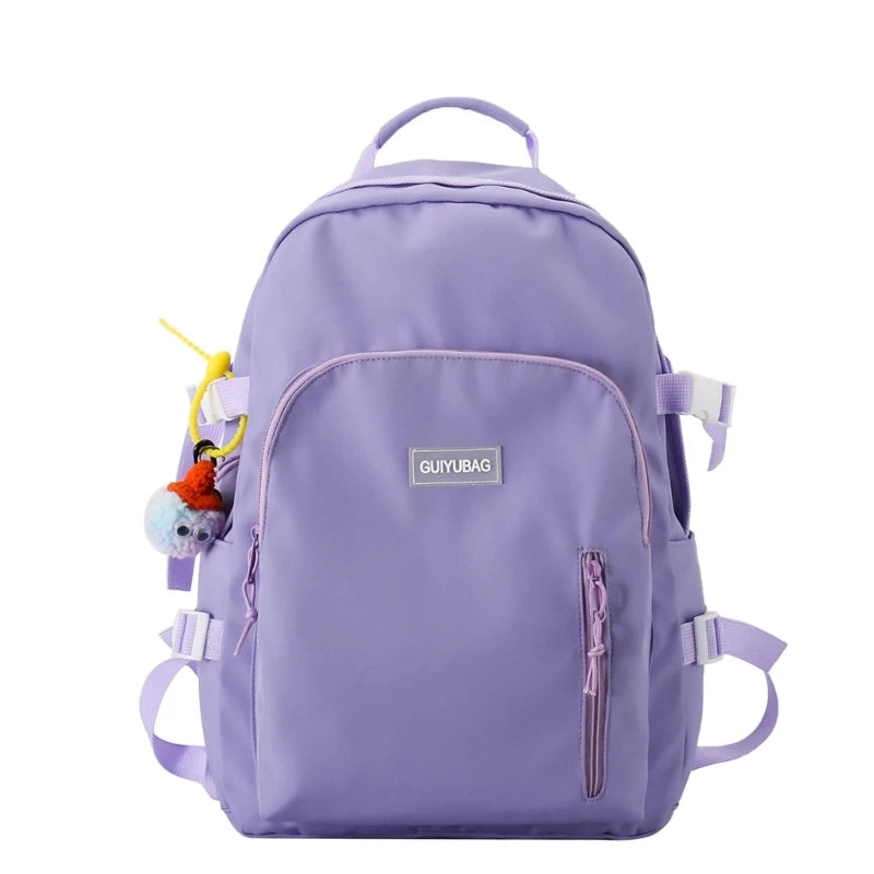 Youth Nylon School Bag with Pendant for Teenagers