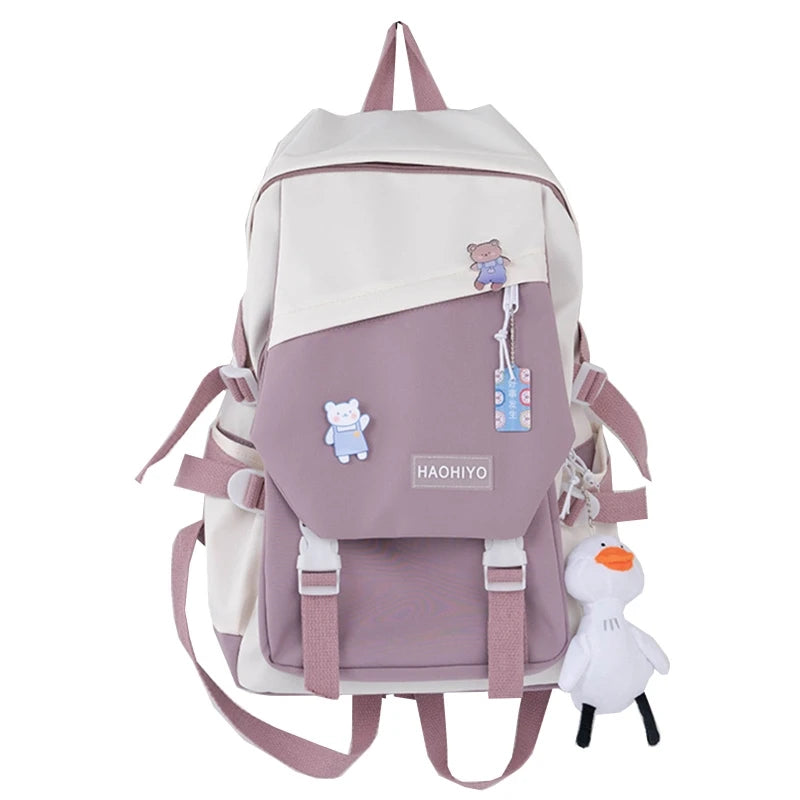 Nylon Backpack with Pendent Accessories Pins for Girls Teens