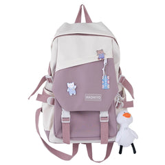 Nylon Backpack with Pendent Accessories Pins for Girls Teens