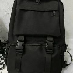 Backpack Preppy Students Button Travel Bag Solid Harajuku Retro Unisex