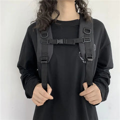 Preppy Students Backpack Button Travel Bag