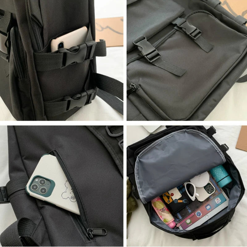 Preppy Students Backpack Button Travel Bag