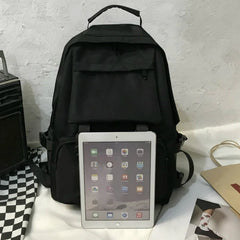 Preppy Students Backpack Large Capacity Button Travel Bag Solid