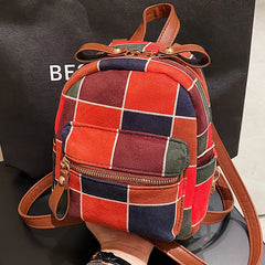 Canvas School Backpack Women Lattice Zipper Preppy College Style Small Shoulder