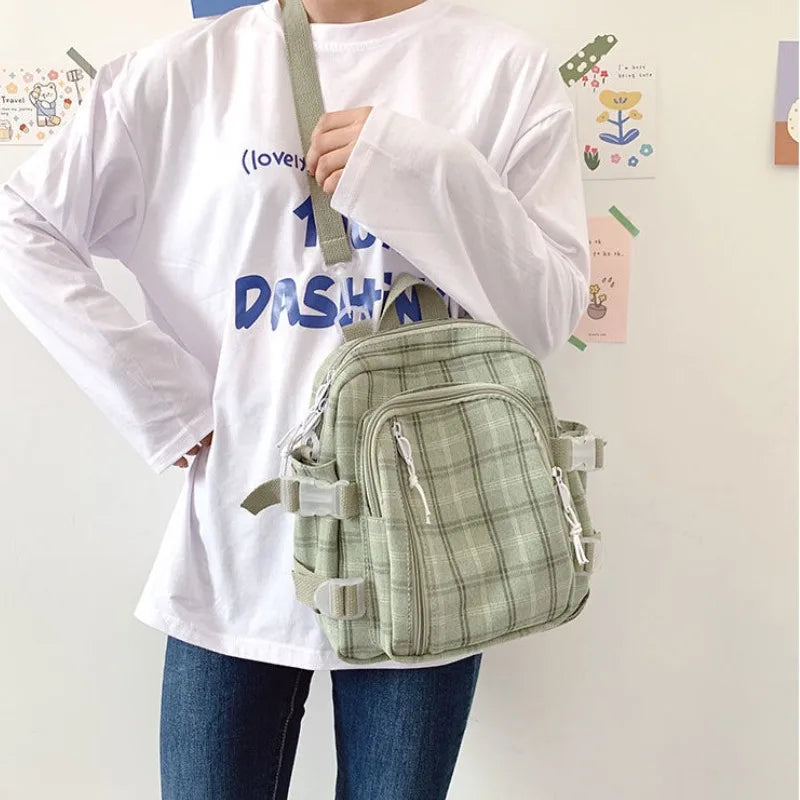 Plaid Crossbody Backpack Women Large Capacity School Bags