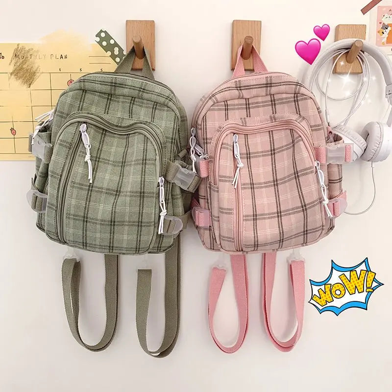 Plaid Crossbody Backpack Women Large Capacity School Bags