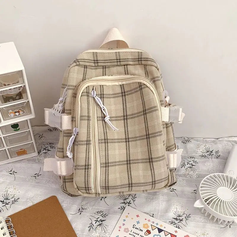 Plaid Crossbody Backpack Women Large Capacity School Bags