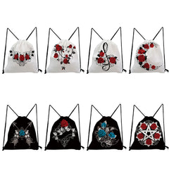 Rose Printed Drawstring Backpack for Students Party Birthday Wedding Gift