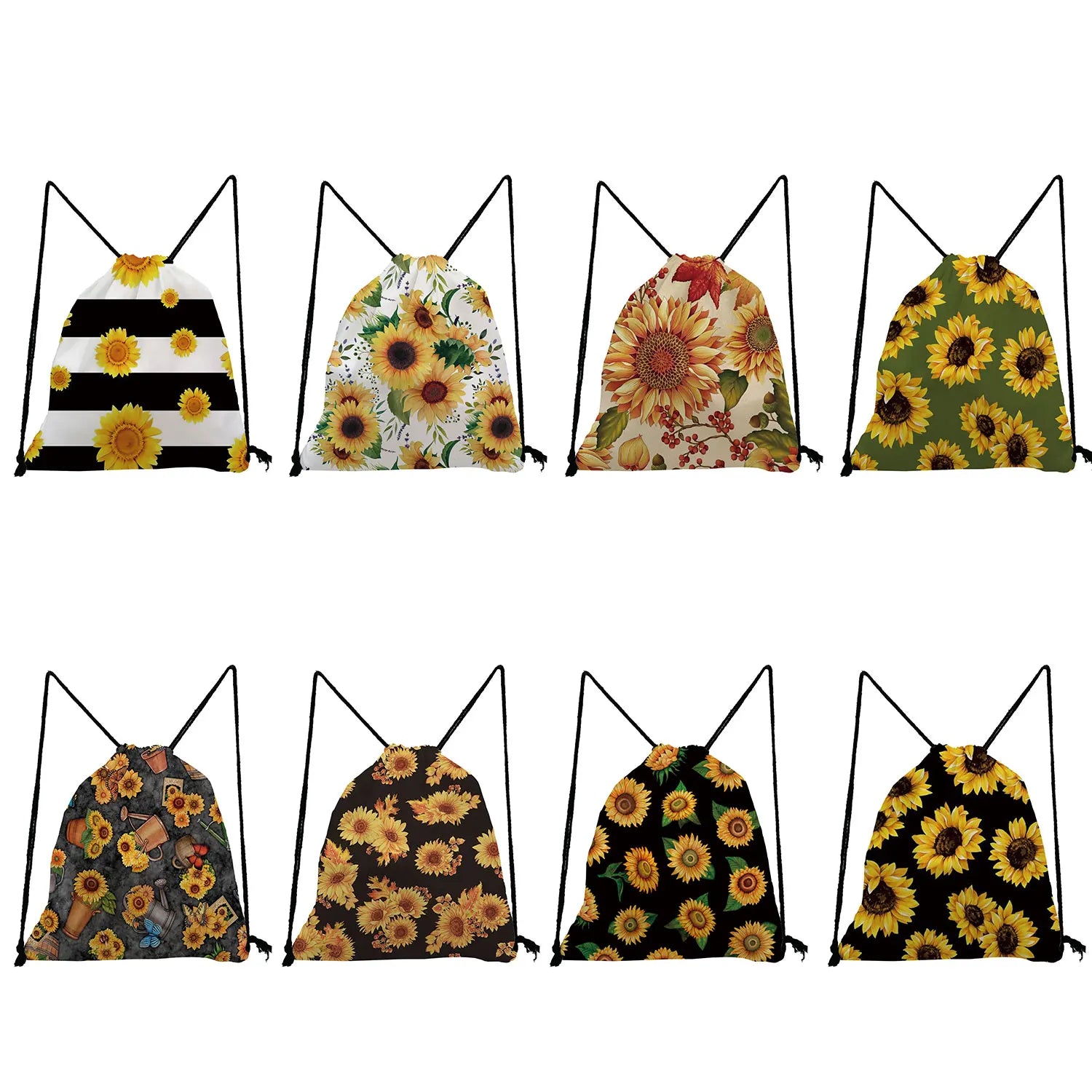 Student Sunflower Drawstring Backpack Casual Softback Bag