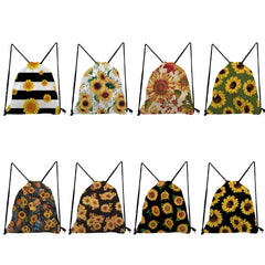 Student Sunflower Drawstring Backpack Casual Softback Bag