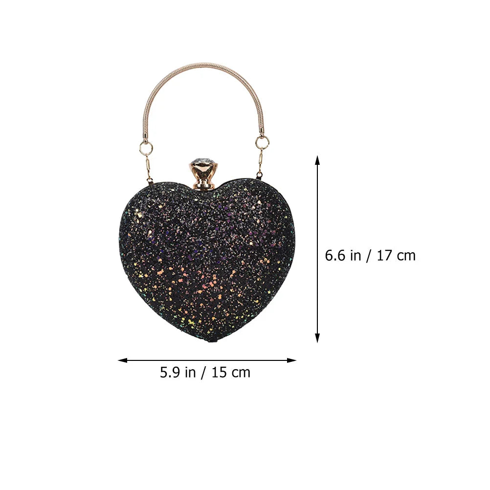 Heart Shaped Evening Clutch Purse Chain Party Handbag