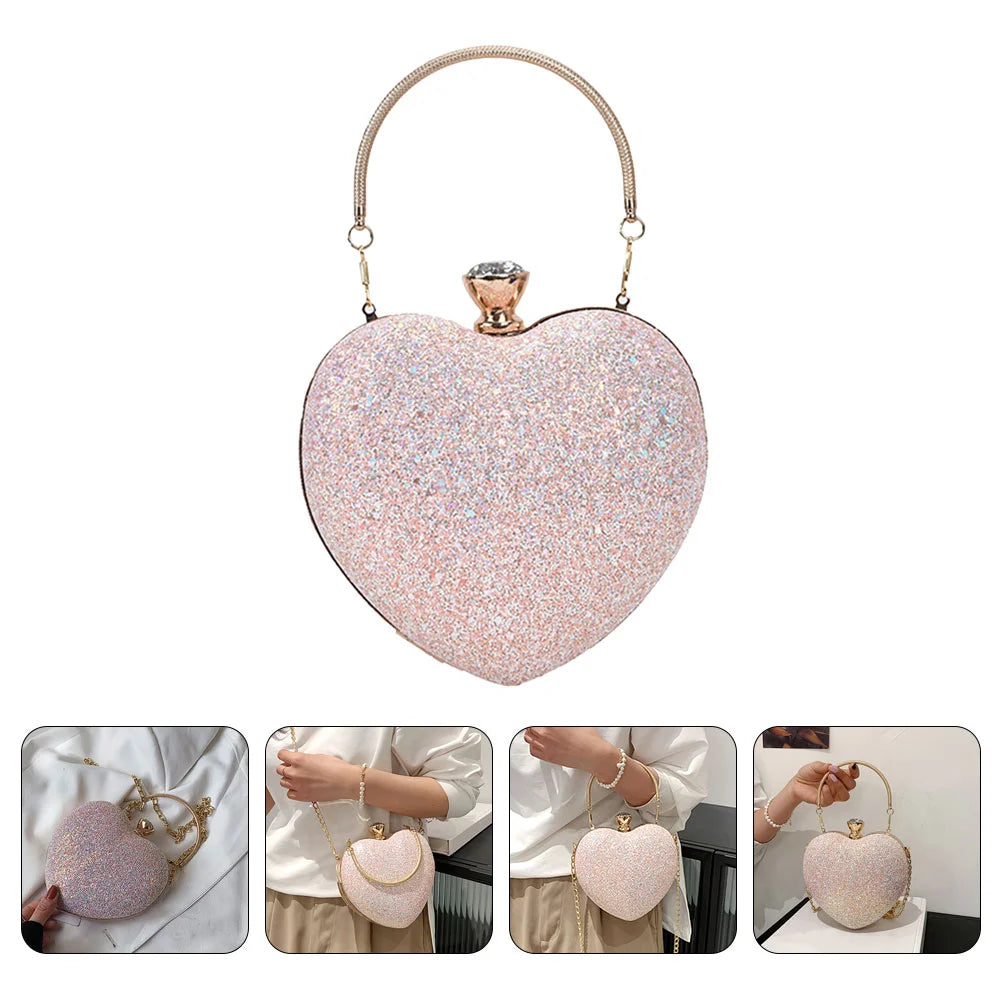 Heart Shaped Evening Clutch Purse Chain Party Handbag