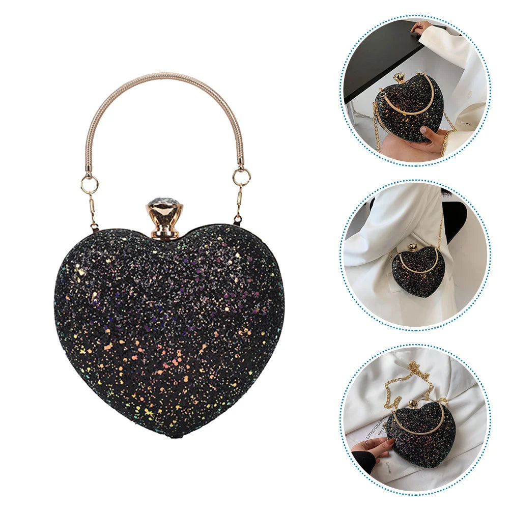 Heart Shaped Evening Clutch Purse Chain Party Handbag