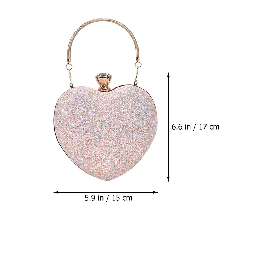 Heart Shaped Evening Clutch Purse Chain Party Handbag