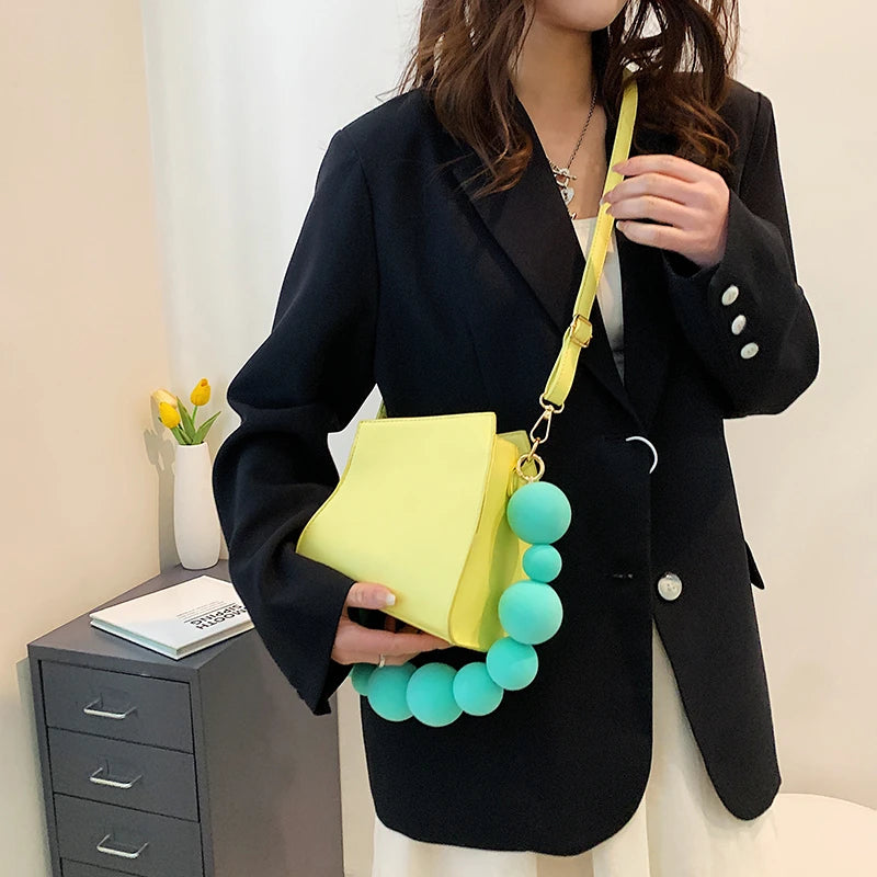 Women's Mini Square Shoulder Bag Beaded Chain Purse