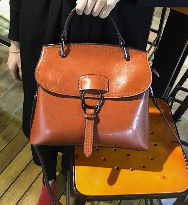 Oil Wax Leather Shoulder Messenger Large Bag