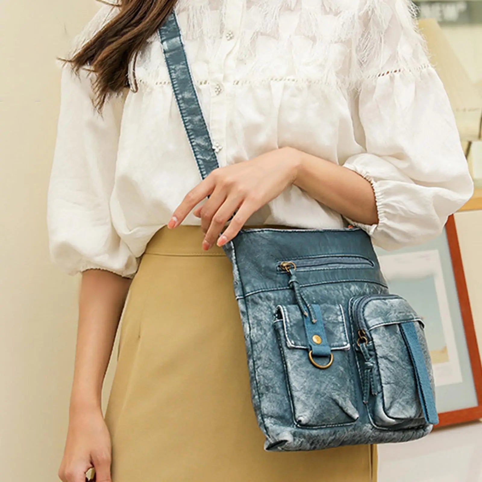 Women's Soft PU Leather Shoulder Bag with Adjustable Strap and Pockets