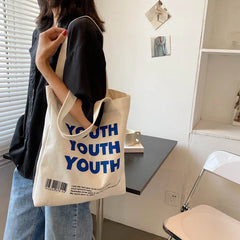 Canvas Shoulder Handbag Women Autumn Winter Letter Printed Ins Bag