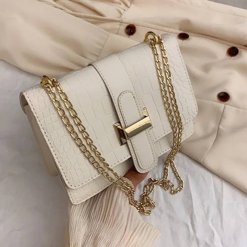 Stone Grain Crossbody Bag Embossed Solid Small Square Shoulder Bag