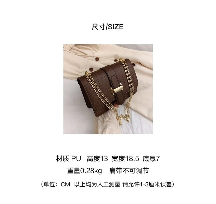 Stone Grain Crossbody Bag Embossed Solid Small Square Shoulder Bag