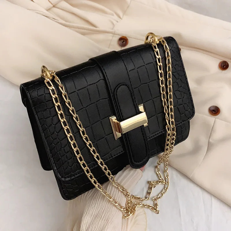 Stone Grain Crossbody Bag Embossed Solid Small Square Shoulder Bag