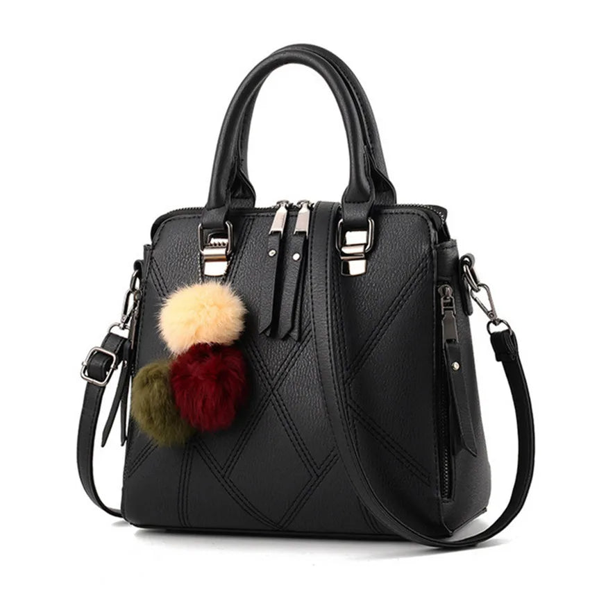 Women Handbags Office Tote Bag Girls Pompon Handbag