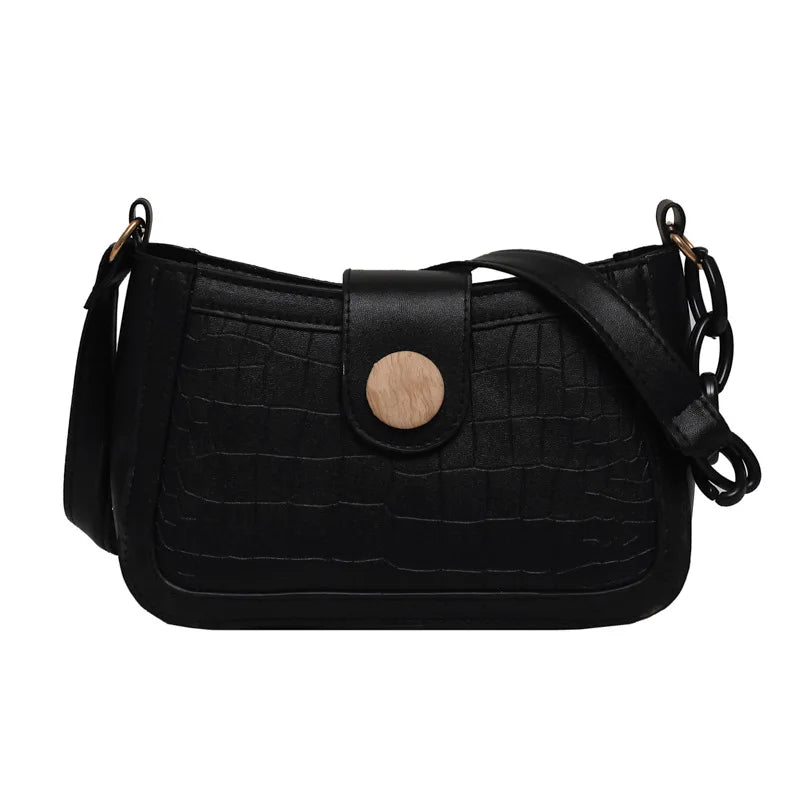 Crocodile Pattern Handbag Leather Shoulder Bag Chain Lock Messenger Bag