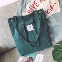 Women Corduroy Shoulder Bag Casual Tote Handbag Reusable Large Shopper