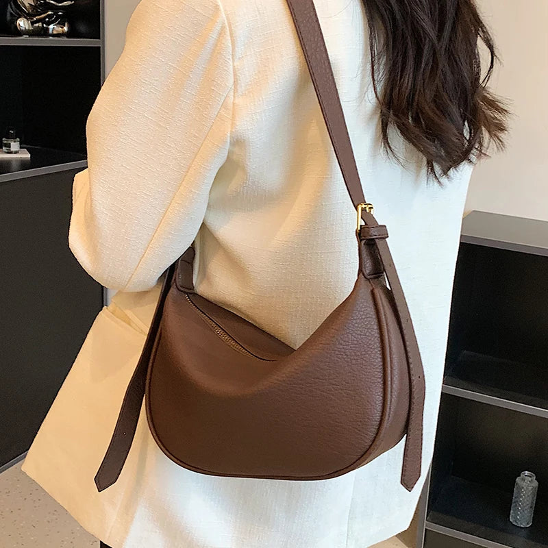Women's Soft Pu Leather Shoulder Bag Half Moon Handbag