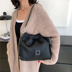 Women's High Bucket Shoulder Bag with Chains