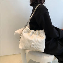 Women's High Bucket Shoulder Bag with Chains