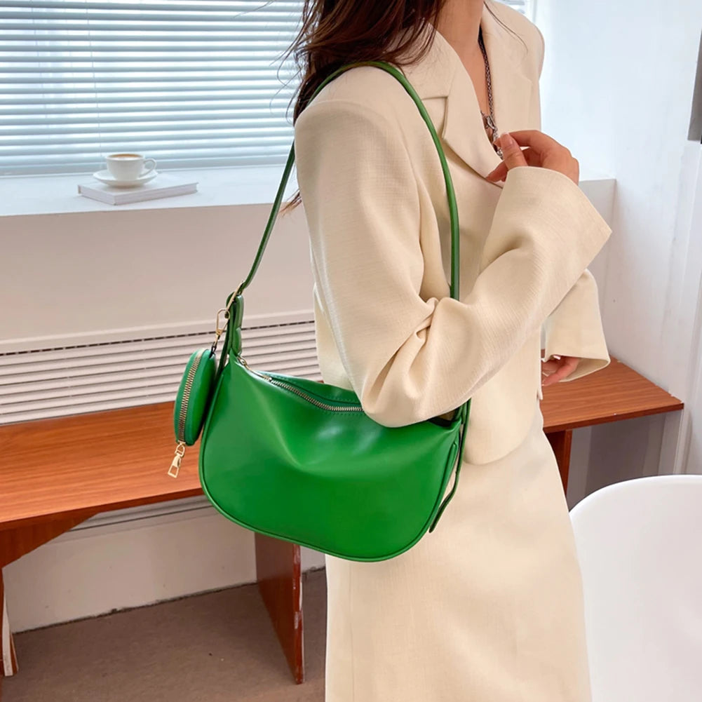 Retro Casual Women's Totes Shoulder Bag Half Moon PU Leather Handbags