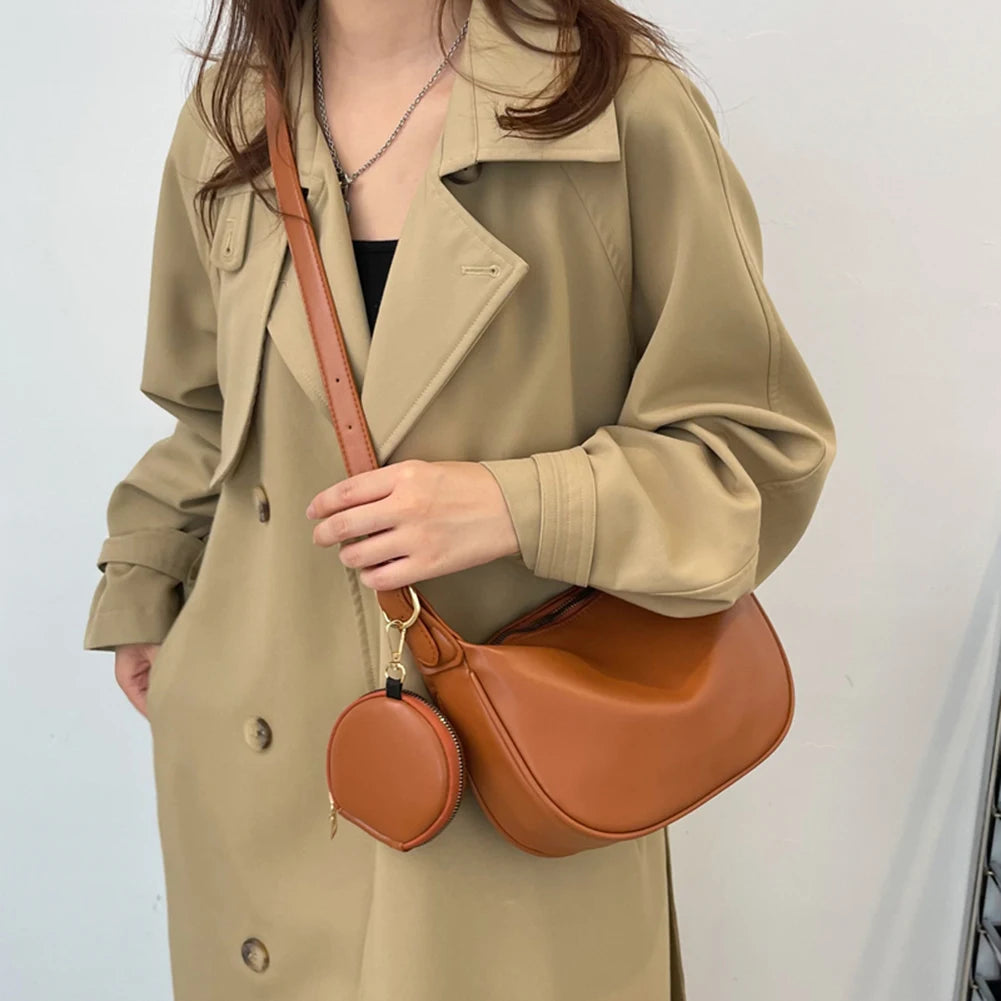 Retro Casual Women's Totes Shoulder Bag Half Moon PU Leather Handbags