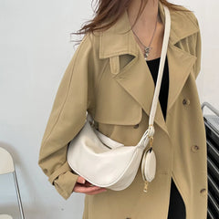 Retro Casual Women's Totes Shoulder Bag Half Moon PU Leather Handbags