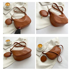 Retro Casual Women's Totes Shoulder Bag Half Moon PU Leather Handbags