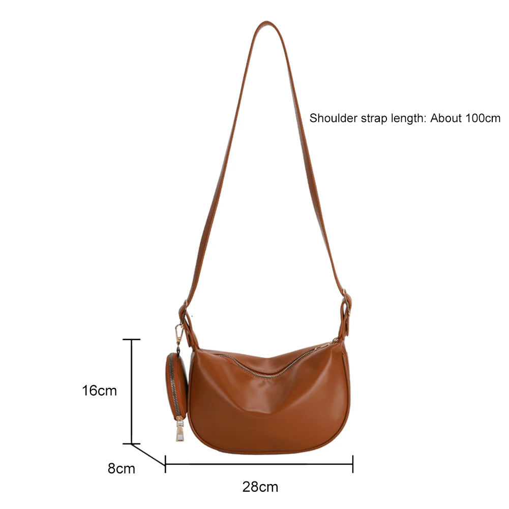 Retro Casual Women's Totes Shoulder Bag Half Moon PU Leather Handbags