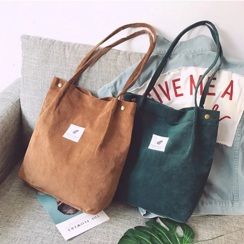 Corduroy Shoulder Bag Casual Tote Female Handbag