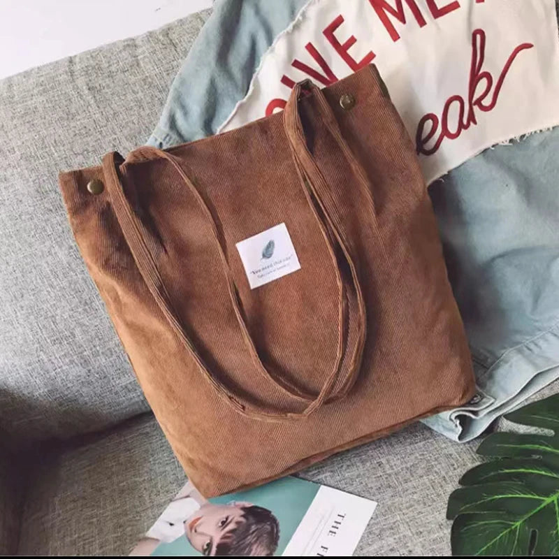 Corduroy Shoulder Bag Casual Tote Female Handbag