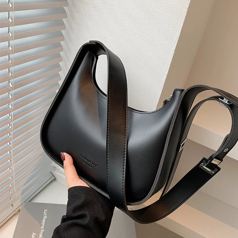 Versatile Women's Retro Shoulder Bag with Wide Strap