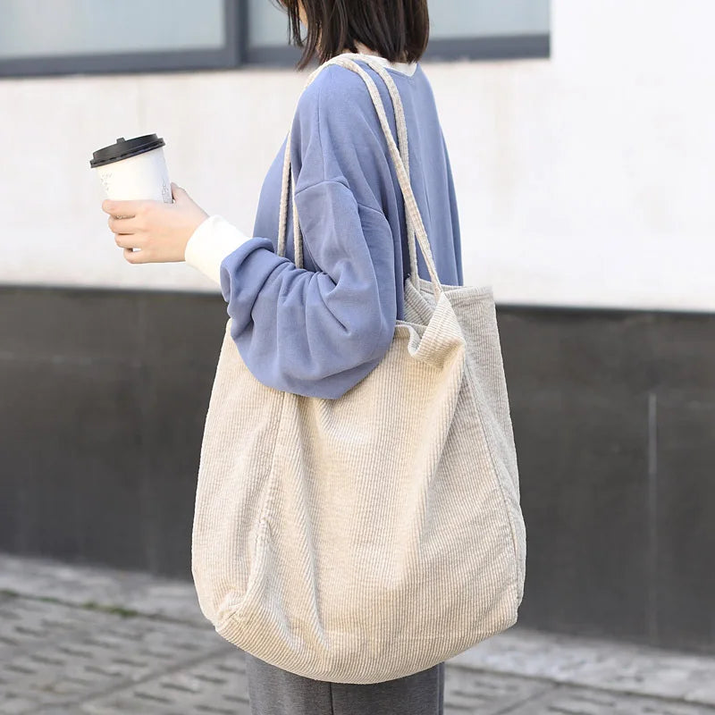 Large Capacity Corduroy Shoulder Bag Tote Handbag