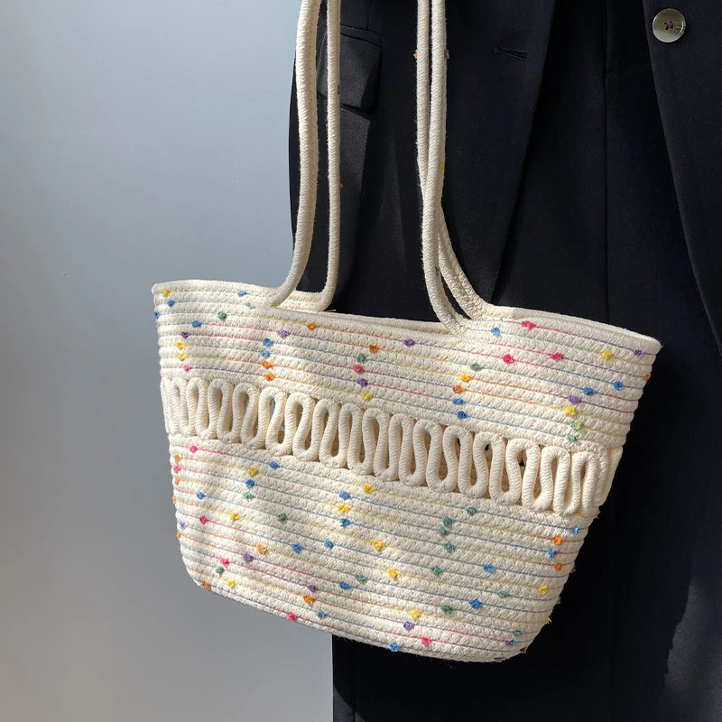 Straw Woven Beach Shoulder Bag Large-capacity Basket Bag