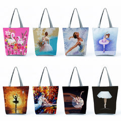 Ballet Art Girl Tote Bag Foldable Shopping Handbag for Women