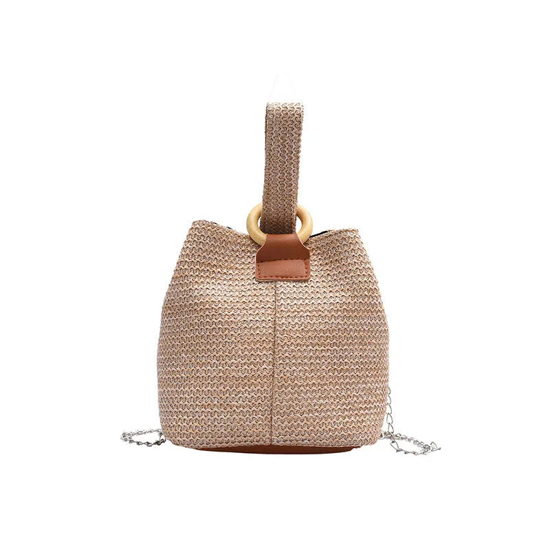 Straw Beach Bag Cross Body Bucket Shoulder Bag for Women Girls