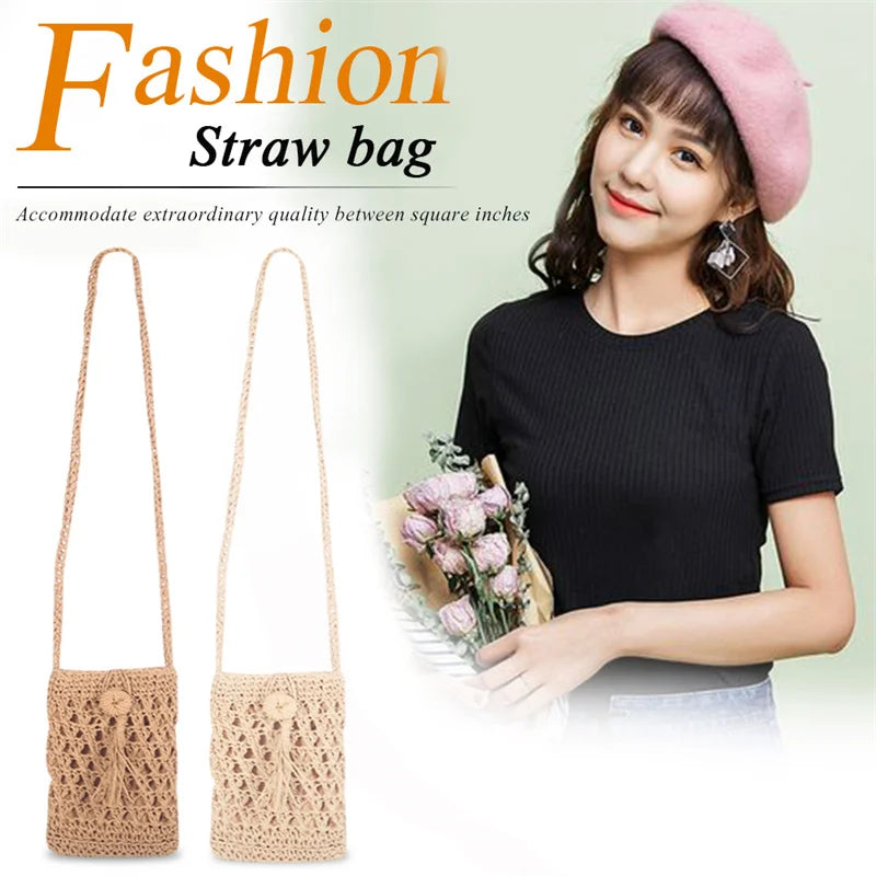 Vintage Straw Tassel Crossbody Bag for Summer Beach