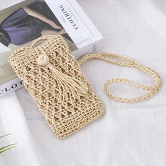 Vintage Straw Tassel Mini Crossbody Bag for Summer Beach