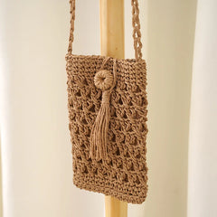 Vintage Straw Tassel Mini Crossbody Bag for Summer Beach