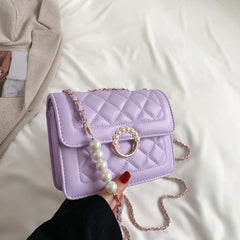 Beaded Chain Women's Shoulder Bag PU Leather Crossbody Bags