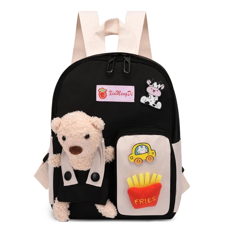 Bear Pendant Schoolbag For Kids Cartoon Backpack Children Load Reducing Backpack